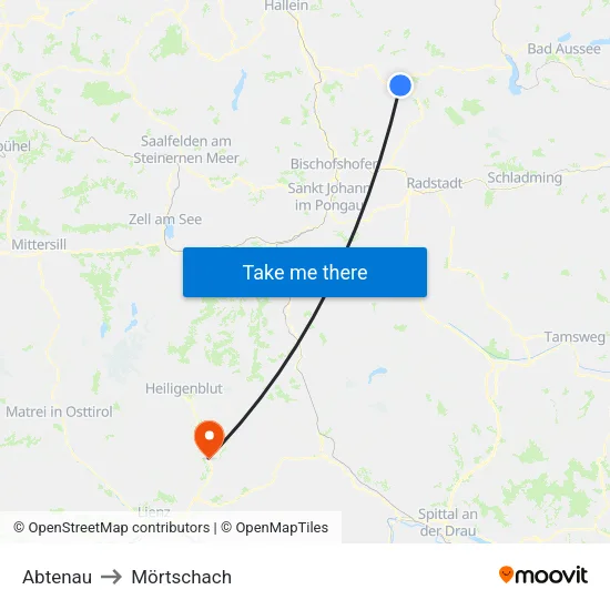 Abtenau to Mörtschach map
