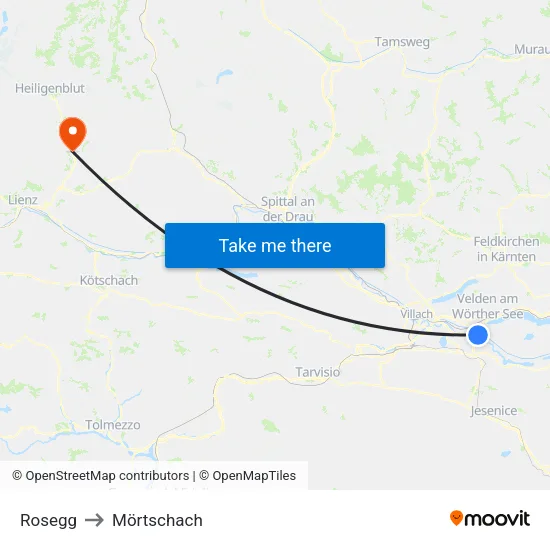 Rosegg to Mörtschach map