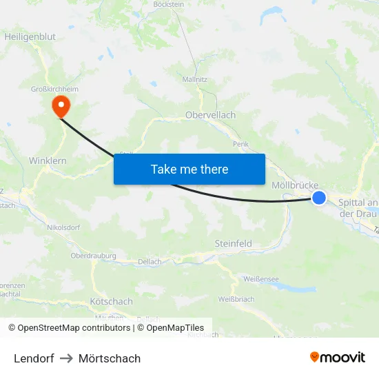 Lendorf to Mörtschach map