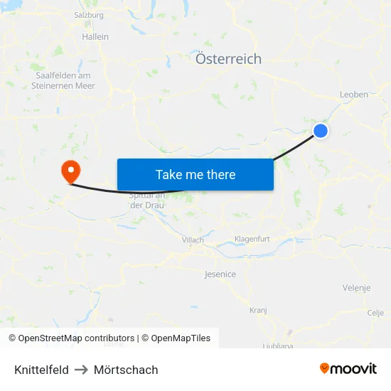 Knittelfeld to Mörtschach map