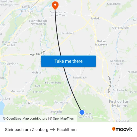 Steinbach am Ziehberg to Fischlham map