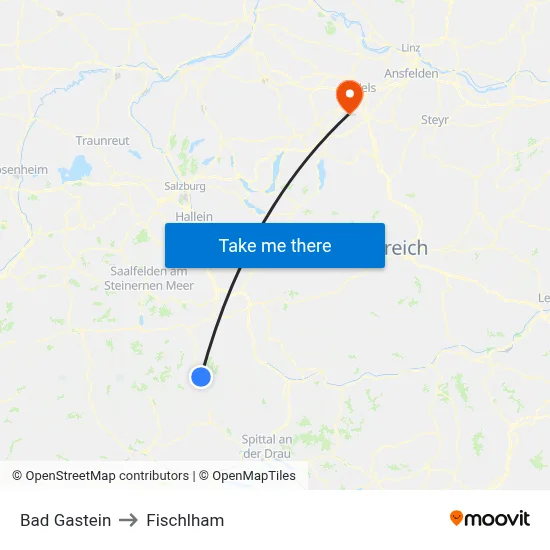Bad Gastein to Fischlham map