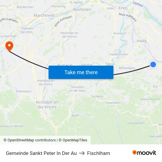 Gemeinde Sankt Peter In Der Au to Fischlham map
