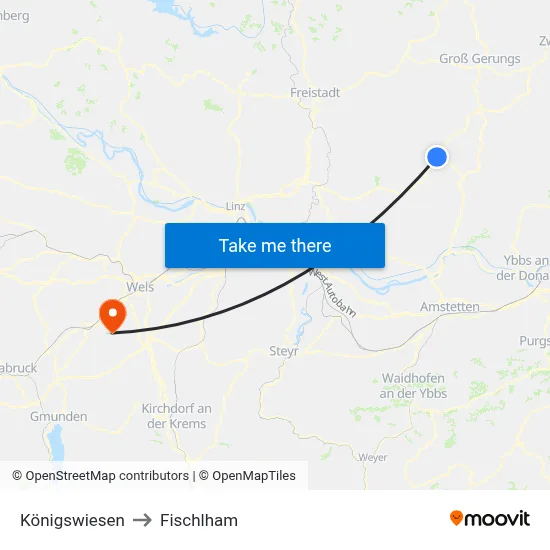 Königswiesen to Fischlham map