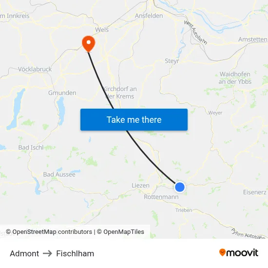 Admont to Fischlham map