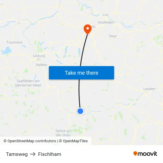 Tamsweg to Fischlham map