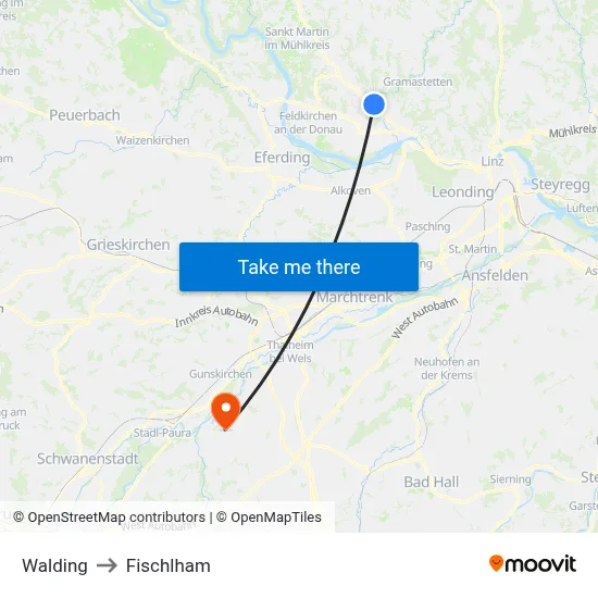 Walding to Fischlham map