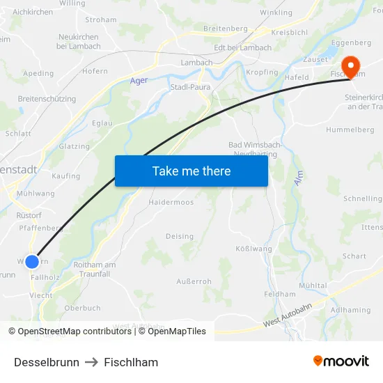 Desselbrunn to Fischlham map