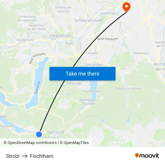 Strobl to Fischlham map