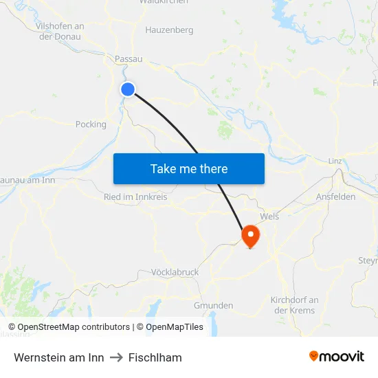 Wernstein am Inn to Fischlham map