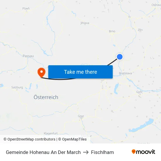 Gemeinde Hohenau An Der March to Fischlham map