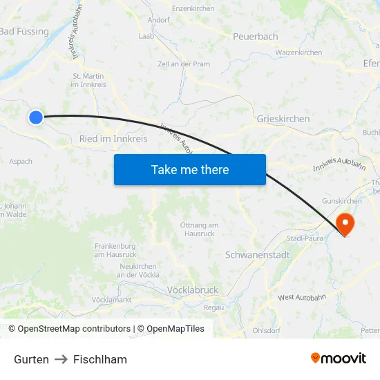 Gurten to Fischlham map