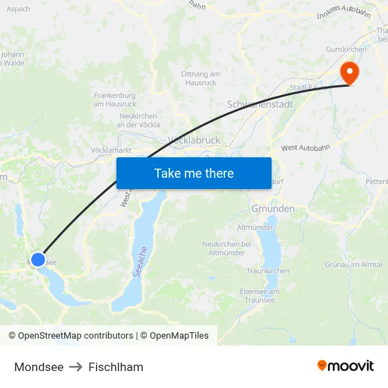 Mondsee to Fischlham map