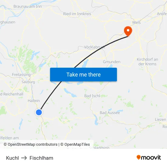 Kuchl to Fischlham map