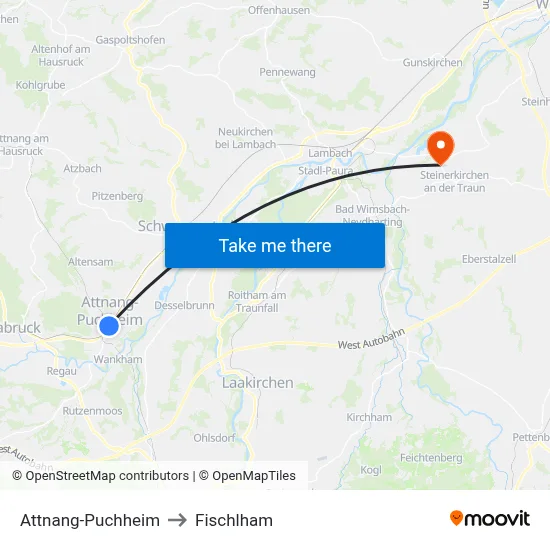 Attnang-Puchheim to Fischlham map