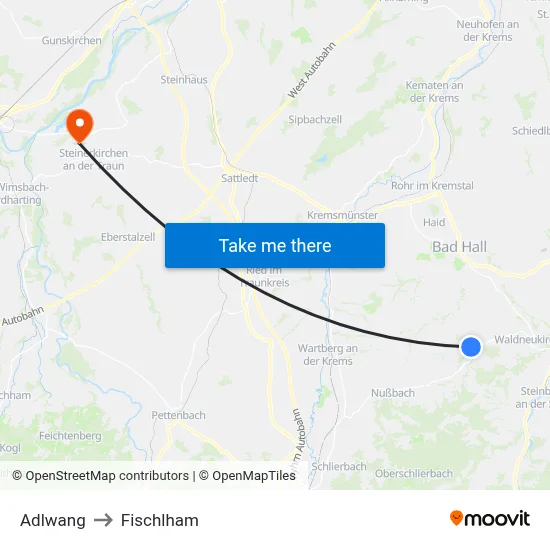 Adlwang to Fischlham map