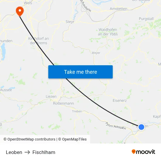 Leoben to Fischlham map