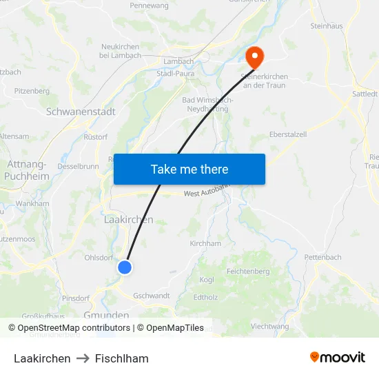Laakirchen to Fischlham map
