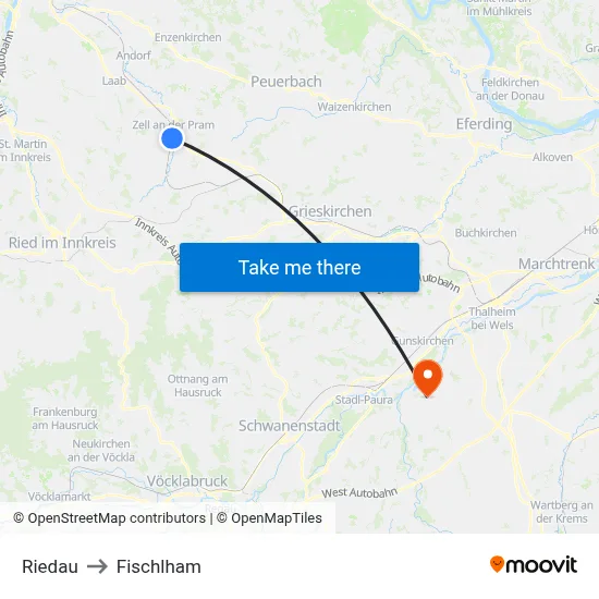 Riedau to Fischlham map