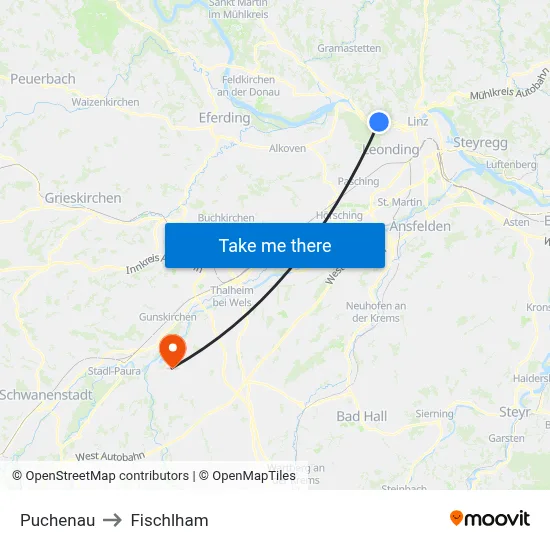 Puchenau to Fischlham map