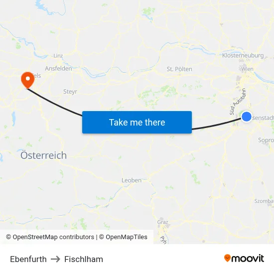Ebenfurth to Fischlham map