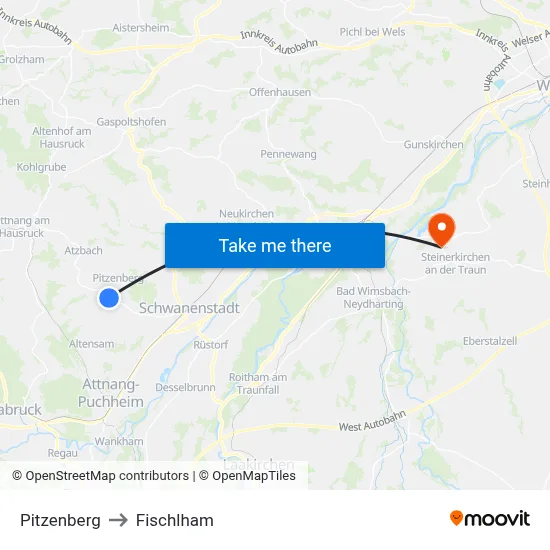 Pitzenberg to Fischlham map