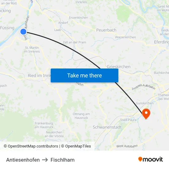 Antiesenhofen to Fischlham map