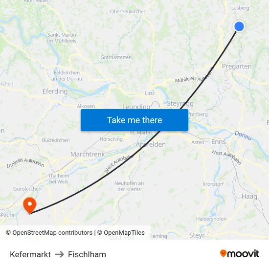 Kefermarkt to Fischlham map