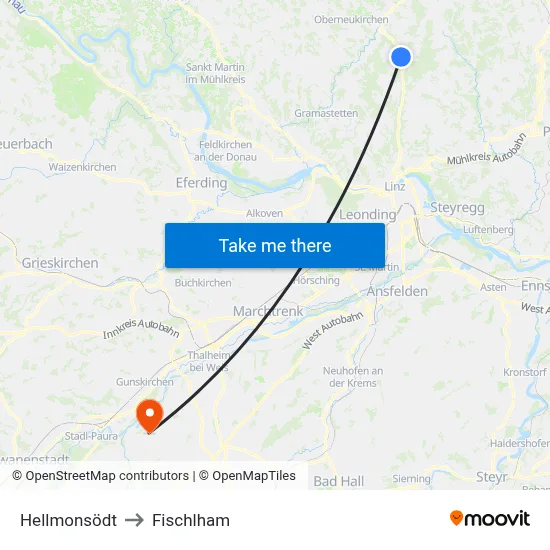 Hellmonsödt to Fischlham map