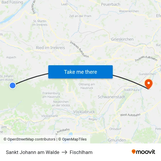 Sankt Johann am Walde to Fischlham map