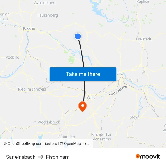 Sarleinsbach to Fischlham map
