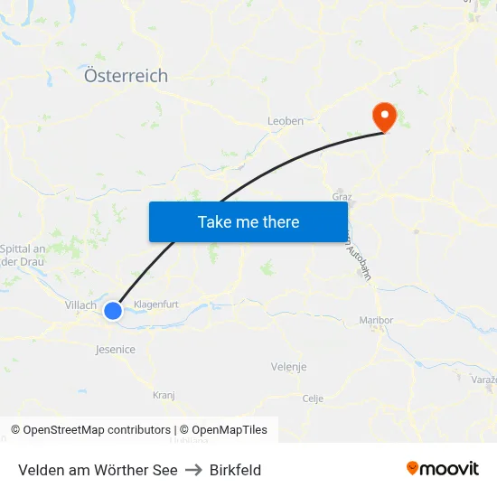 Velden am Wörther See to Birkfeld map