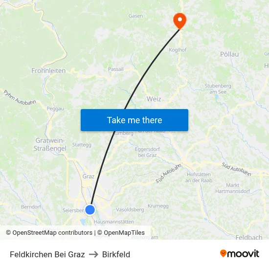 Feldkirchen Bei Graz to Birkfeld map