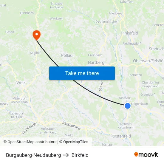 Burgauberg-Neudauberg to Birkfeld map