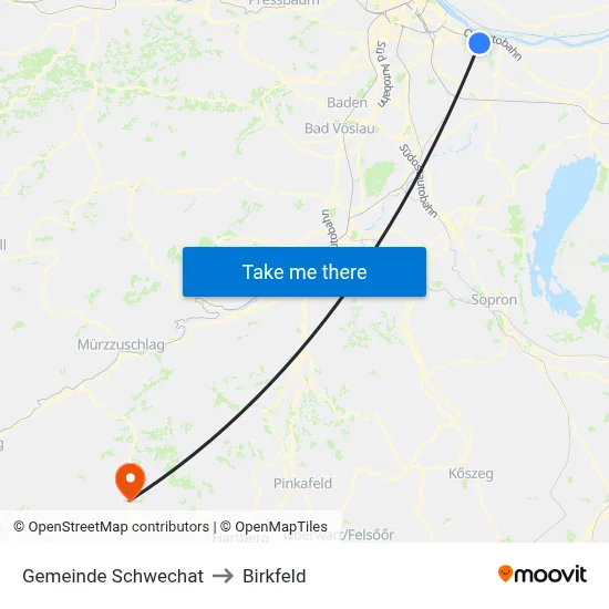 Gemeinde Schwechat to Birkfeld map