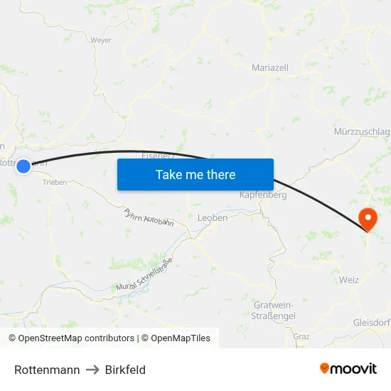 Rottenmann to Birkfeld map