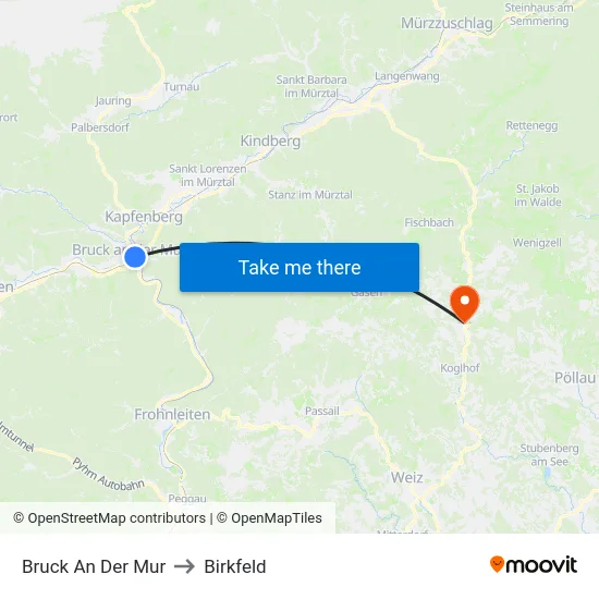Bruck An Der Mur to Birkfeld map