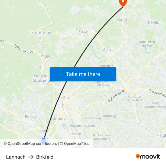 Lannach to Birkfeld map