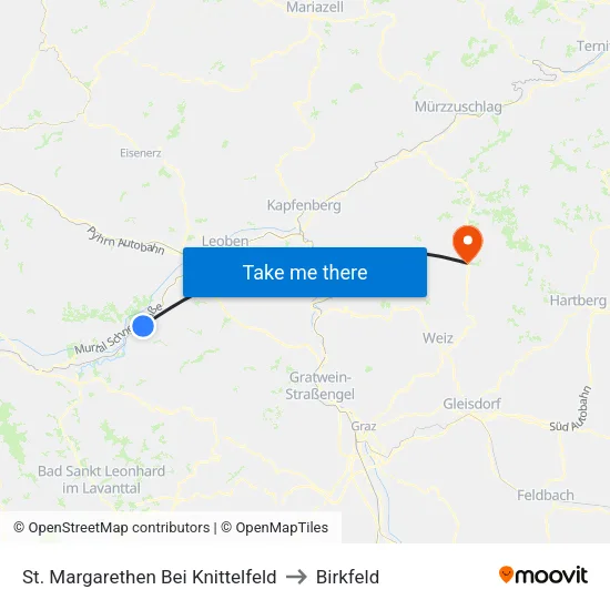 St. Margarethen Bei Knittelfeld to Birkfeld map