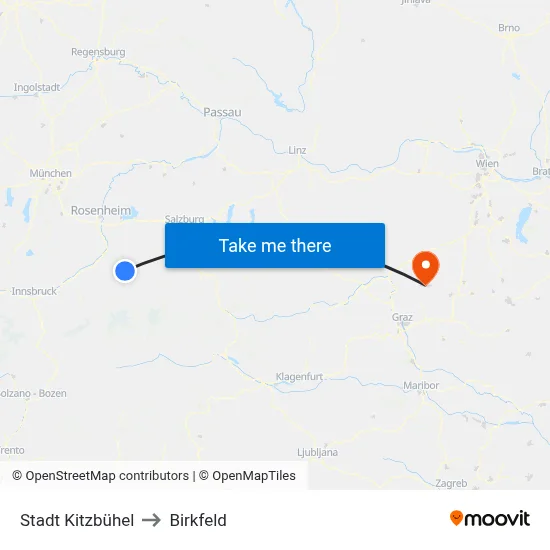 Stadt Kitzbühel to Birkfeld map