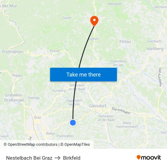 Nestelbach Bei Graz to Birkfeld map