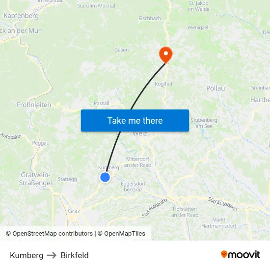 Kumberg to Birkfeld map