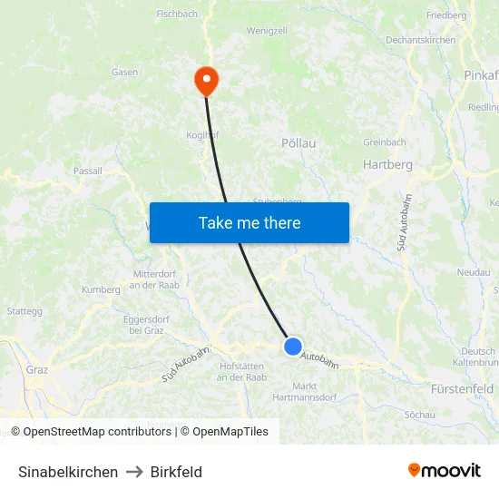 Sinabelkirchen to Birkfeld map