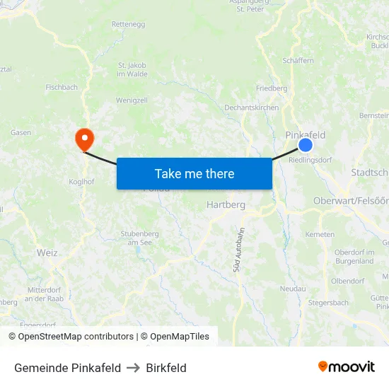 Gemeinde Pinkafeld to Birkfeld map