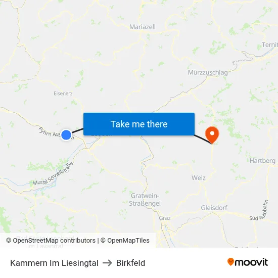 Kammern Im Liesingtal to Birkfeld map