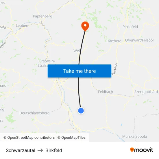 Schwarzautal to Birkfeld map