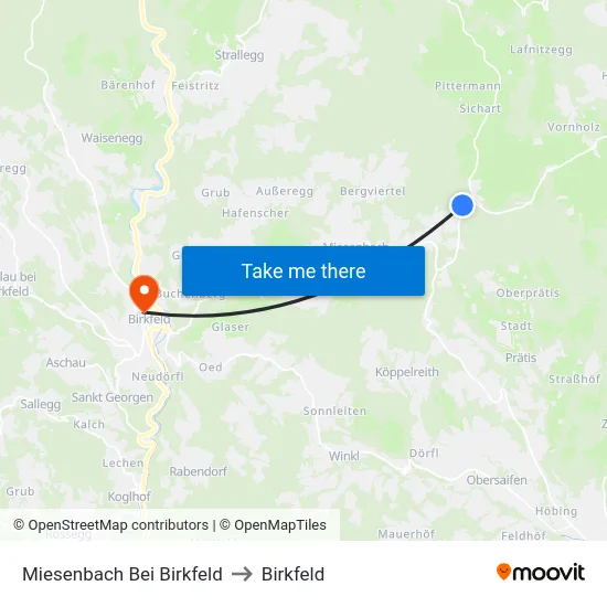 Miesenbach Bei Birkfeld to Birkfeld map