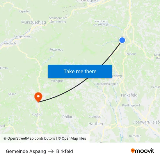 Gemeinde Aspang to Birkfeld map