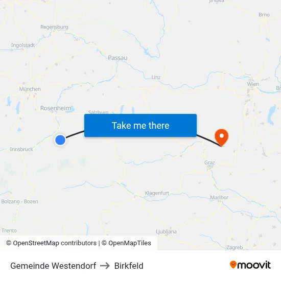 Gemeinde Westendorf to Birkfeld map