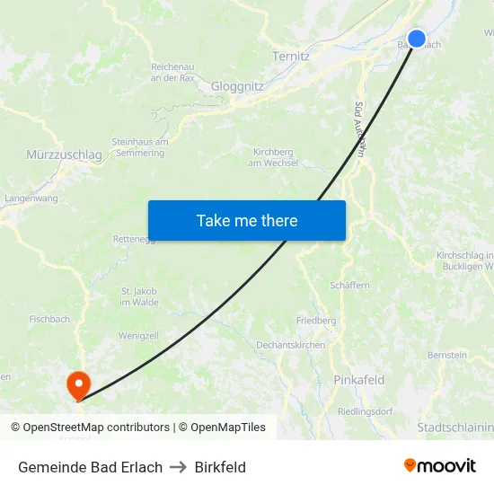 Gemeinde Bad Erlach to Birkfeld map